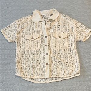 Blu Pepper Cream Crochet Button Down Top